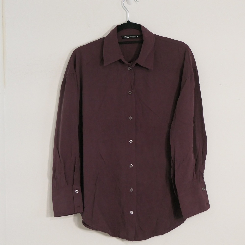 Zara Womens Shirt XS Plum Modal Button Down Minimalist Dark Academia Earthy Goth